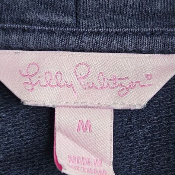 Lilly Pulitzer Navy Blue Sweatshirt Womens Size M Gold Buttons With Pocket - Picture 8 of 11